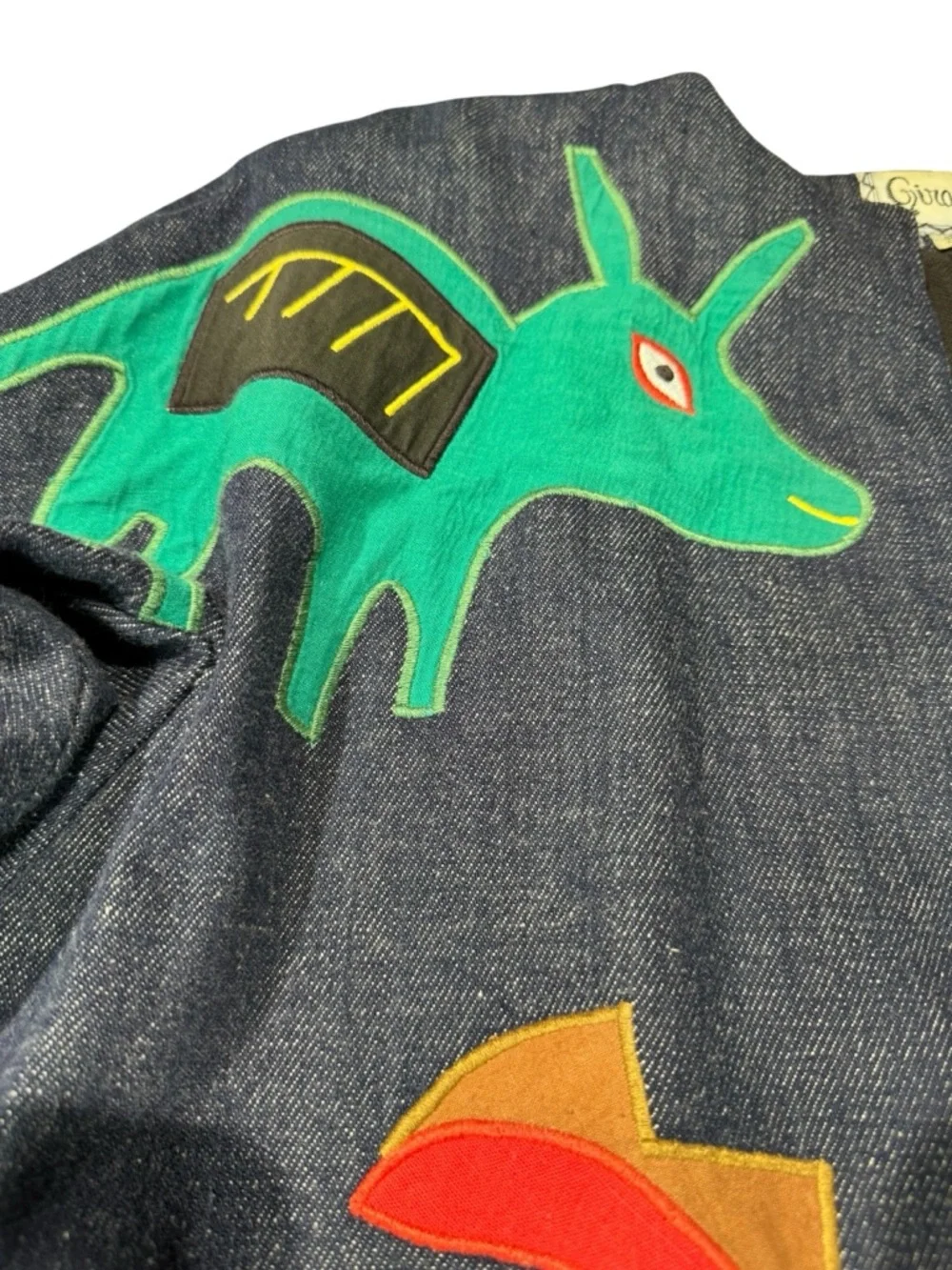 Vintage Girasol Mexican Whimsical Appliqué Denim Jacket Multicolor Animal Motifs